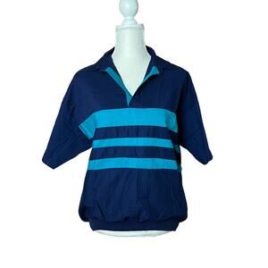 Vintage members only men polo shirt navy blue striped Sz medium banded bottom